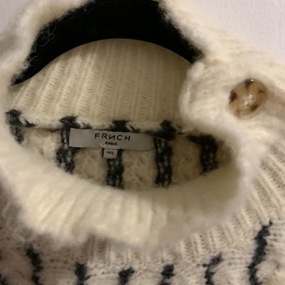 NWOT FRNCH - Stripe Button Cable Knit Turtleneck Sweater, oatmeal / M-L - Picture 7 of 7